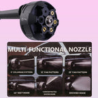 Cleaning gun with cordless rechargeable battery pack and multi-function nozzle