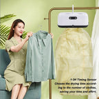 Portable clothes dryer showing setup and features