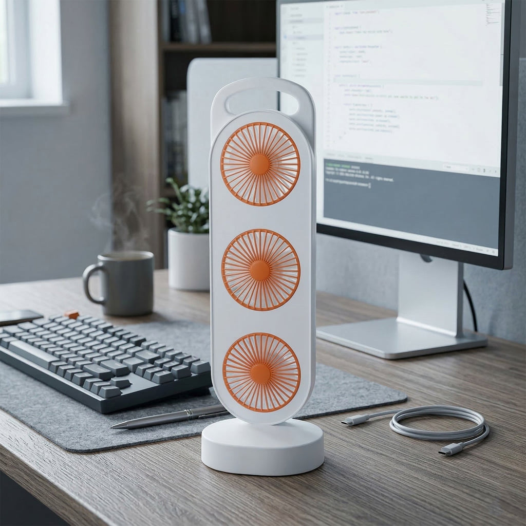 Multi-head portable desk fan for indoor use