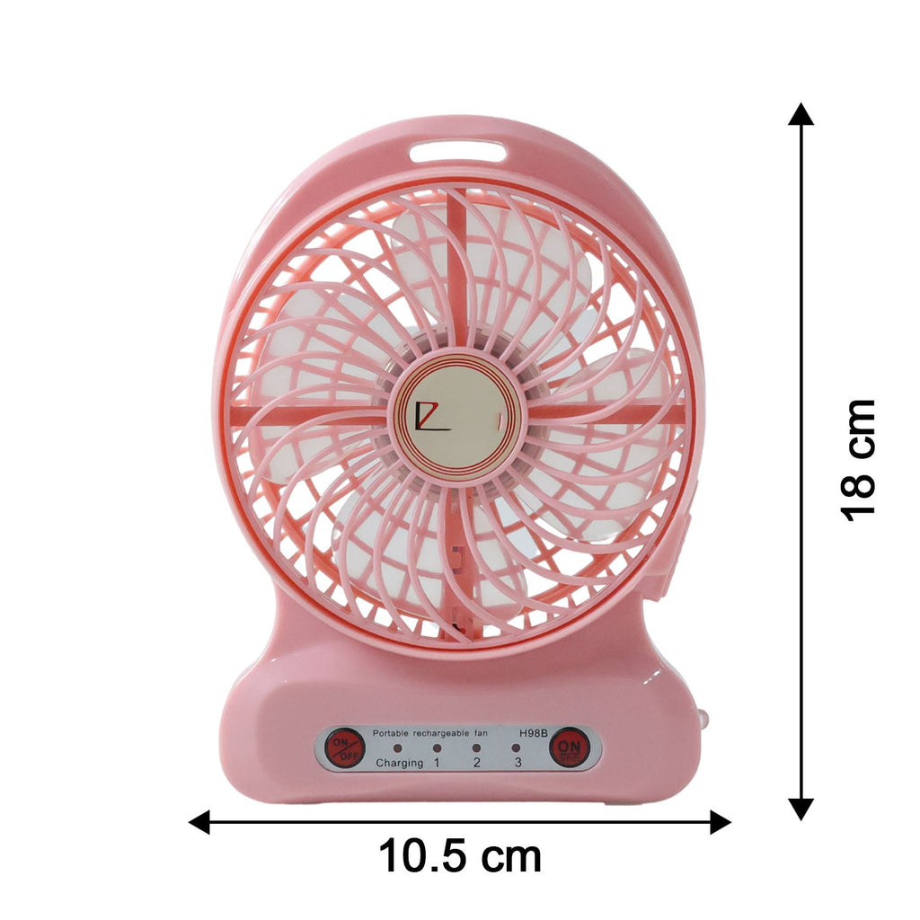 Size comparison of portable USB rechargeable desk fan