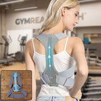 Blue adjustable posture corrector belt supporting back and shoulders