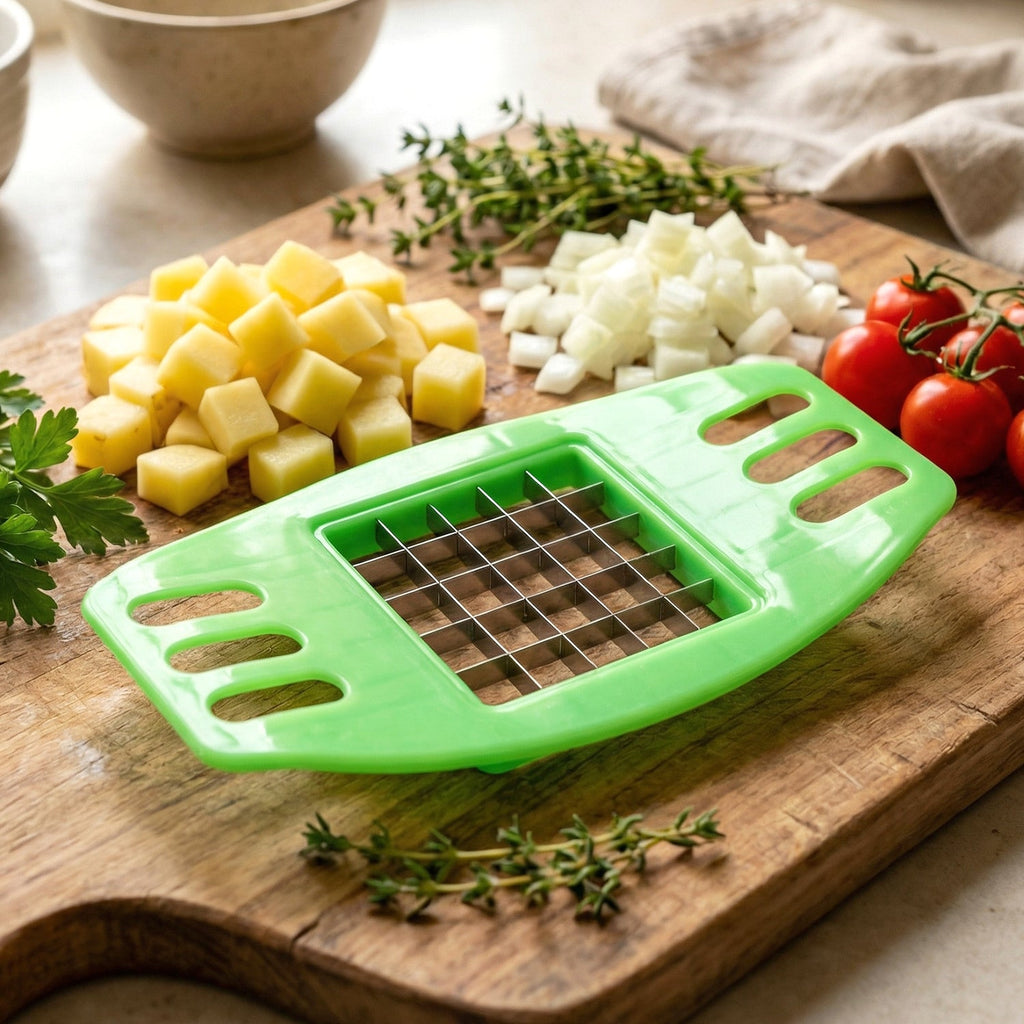 Top-down view of the Indo Glow potato fries cutter, highlighting blade grid for perfect cuts.
