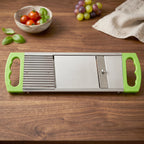 The versatile kitchen tool depicted making uniform french fry cuts from a potato.