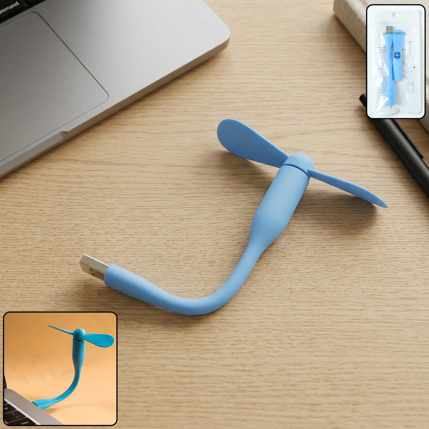 Flexible portable USB mini fan with adjustable neck for personal cooling