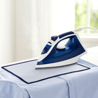 Hand holding transparent heat-resistant ironing mesh press cloth
