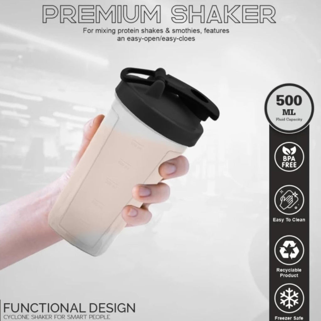 Sports shaker bottle on fitness equipment for workout hydration