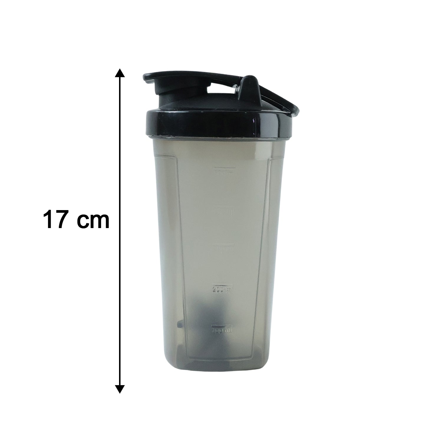 Size comparison showing dimensions of 500 ml gym shaker bottle