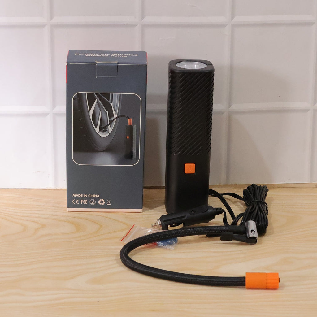 Car tyre pump kit with durable plastic and metal parts