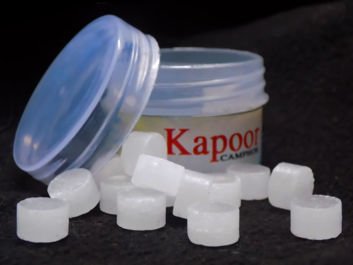 Pure Kapoor Tablets in a 10gm pack, ideal for puja and meditation.