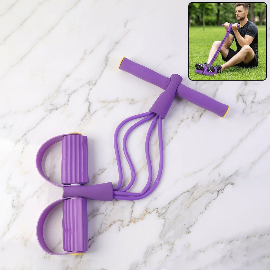 Portable pull rope resistance exerciser with foot pedal for full body workouts