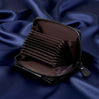 Back view of sleek black zip-around card holder wallet