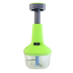 Close-up of vegetable chopper featuring sharp blades and non-slip base