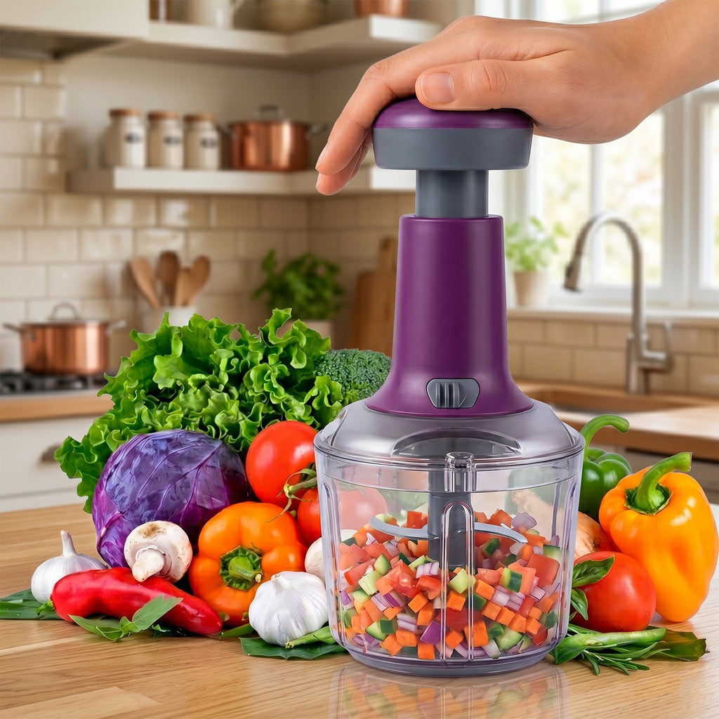 Sharp stainless steel blades of Push Chopper for efficient slicing