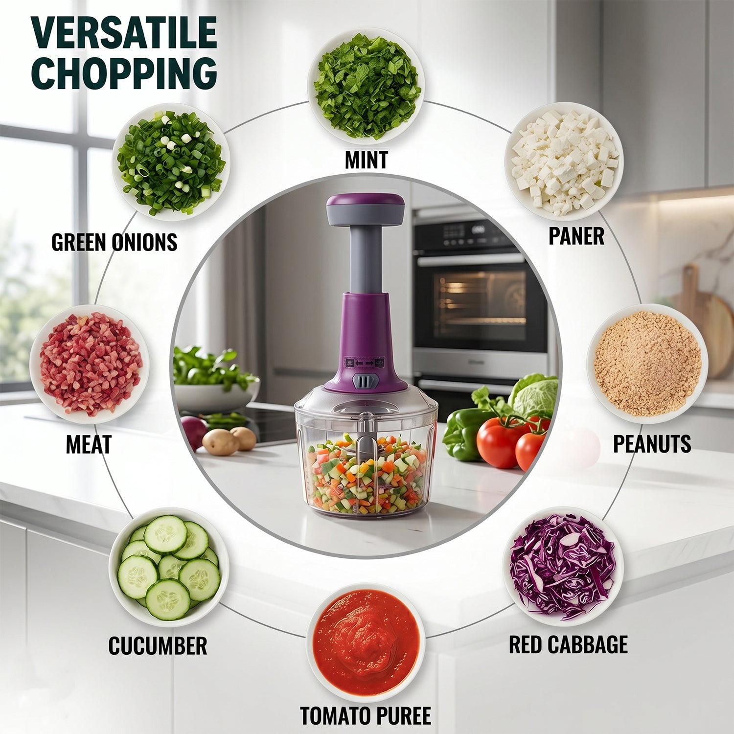 Top view of Push Chopper 1100 ML manual food chopper