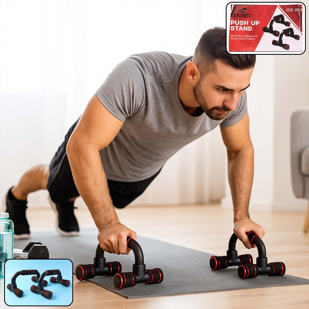Heavy-duty Push-Up Bars by Konex with ergonomic foam grips for home workouts.