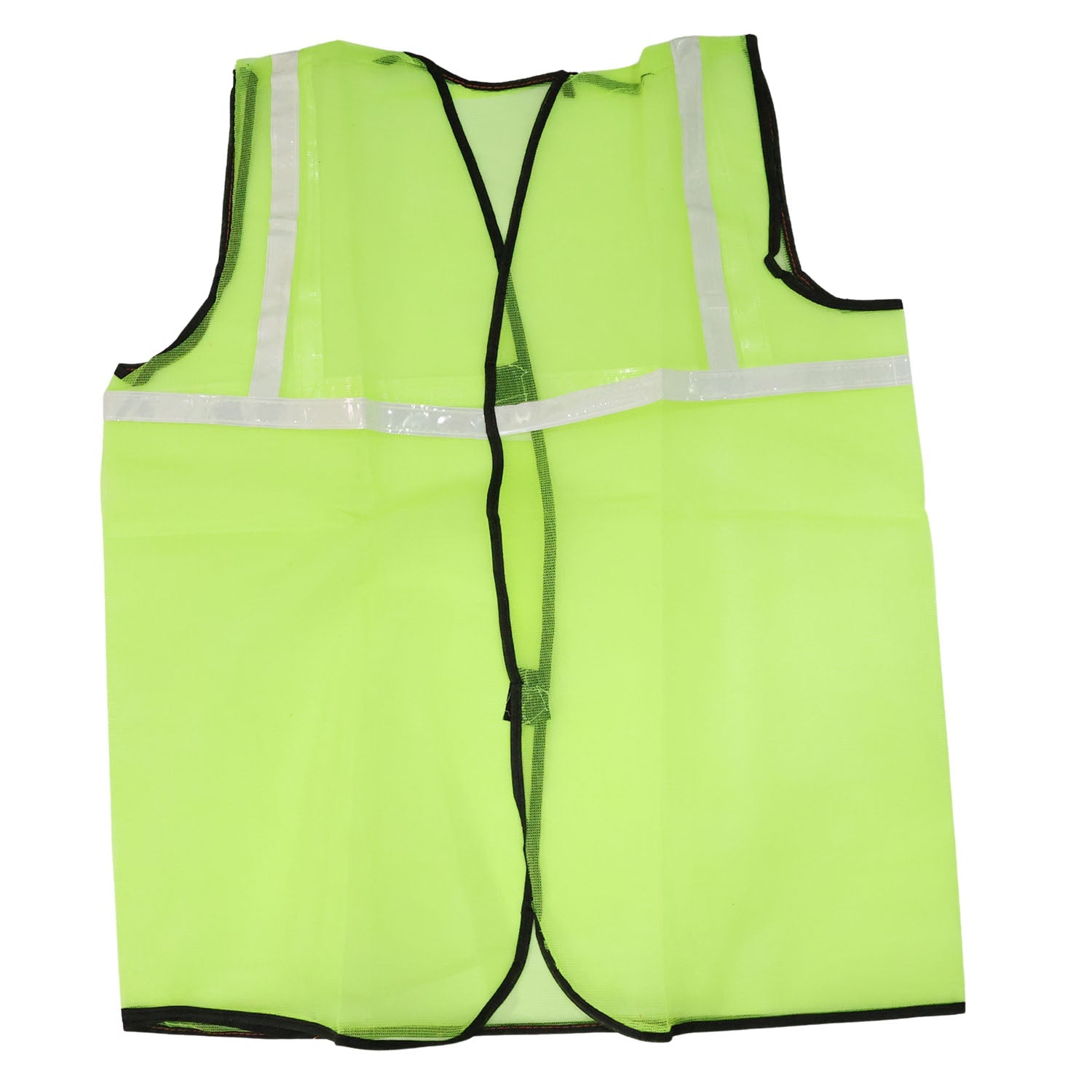 Folded green reflective safety jacket, ready for storage or transport.