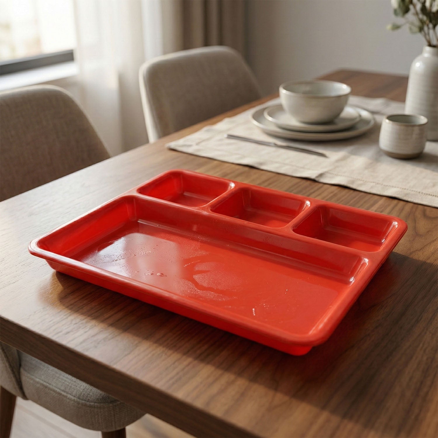 Divided serving tray for meals with multiple food sections