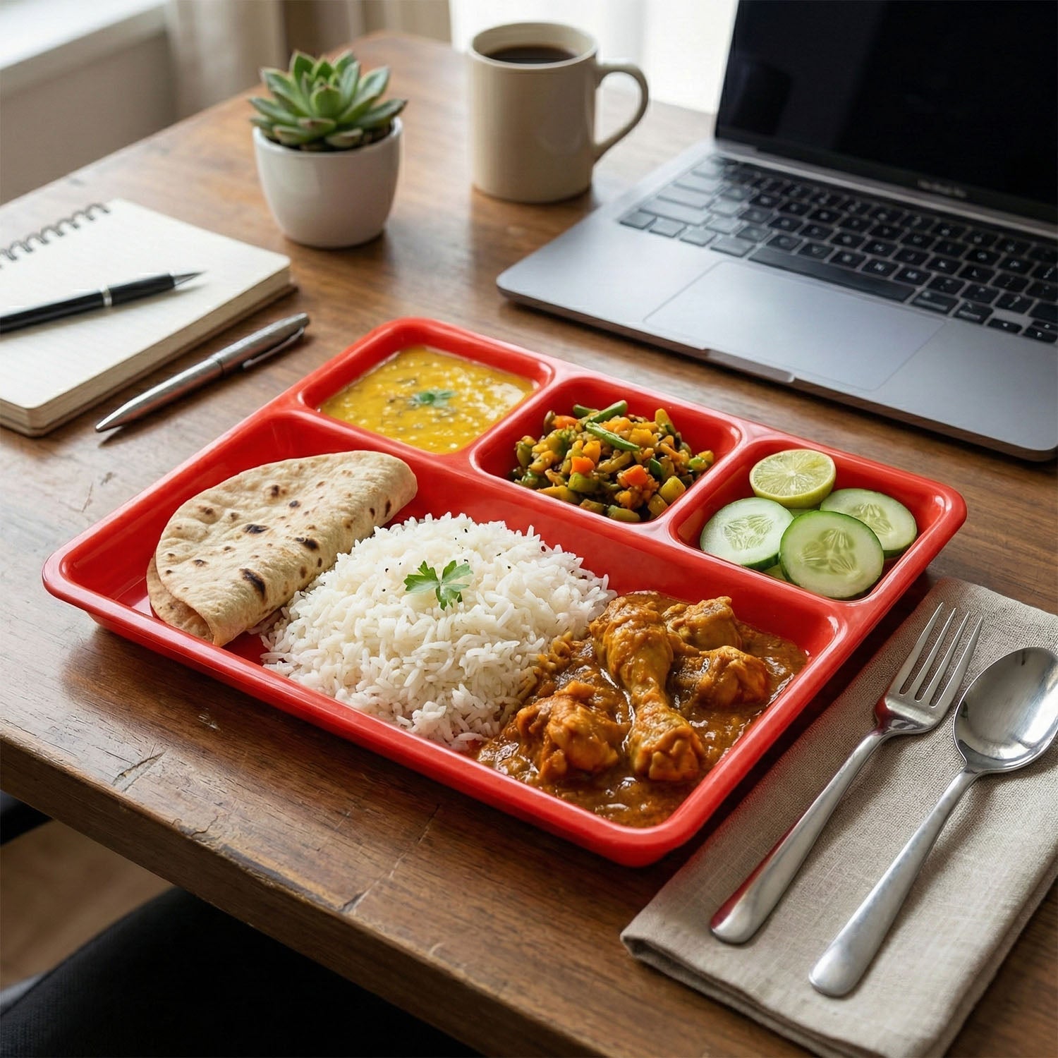 Plastic serving tray designed for neat food serving and portion control