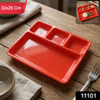 Food serving tray showing separate compartments for dishes