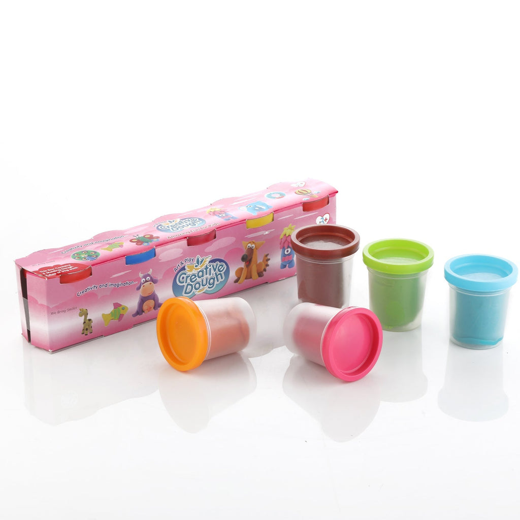Assorted non-toxic dough clay in a pack of five, perfect for children's crafting activities.