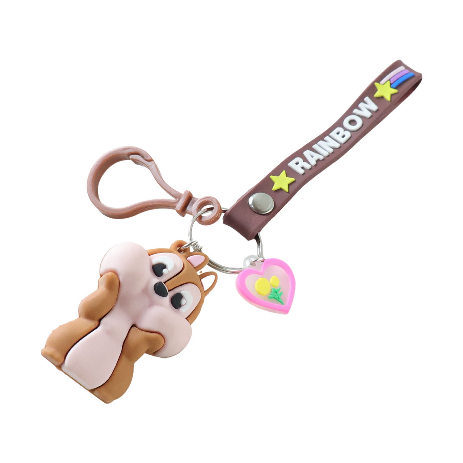 Trendy rainbow strap on a cute cartoon animal silicone keychain accessory