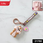 Colorful cartoon animal key ring charm with decorative rainbow strap and stars