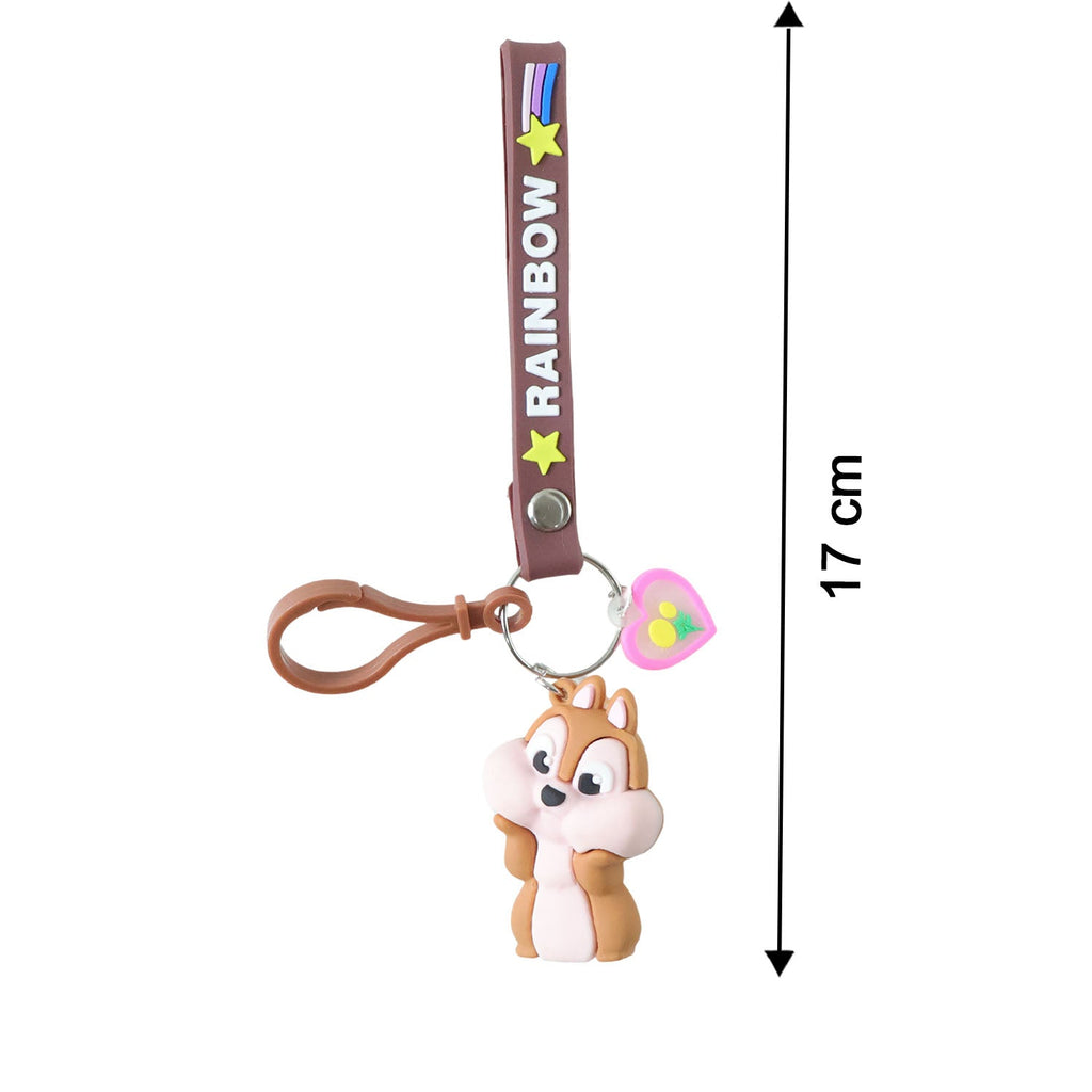 Kids cartoon animal silicone keychain with colorful rainbow strap for backpacks