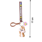 Kids cartoon animal silicone keychain with colorful rainbow strap for backpacks
