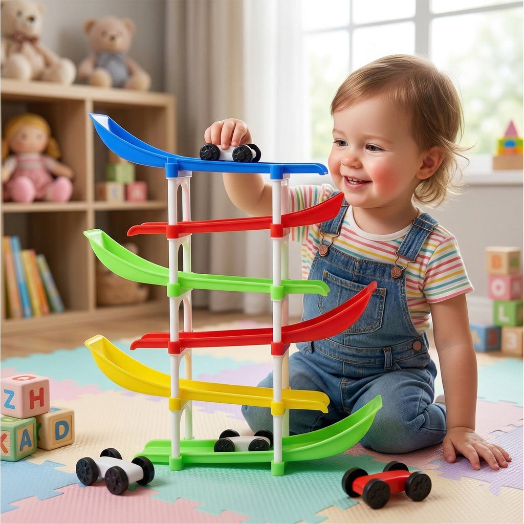 Children's car track playset with vibrant design
