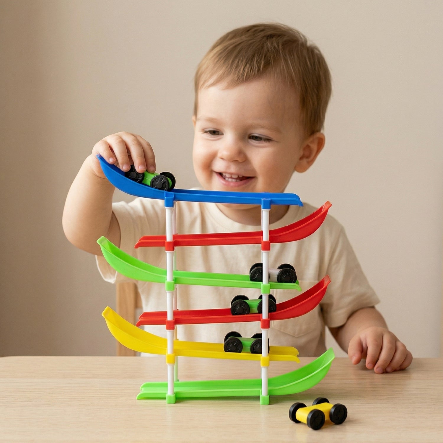 Multi-layer car racing track for indoor play