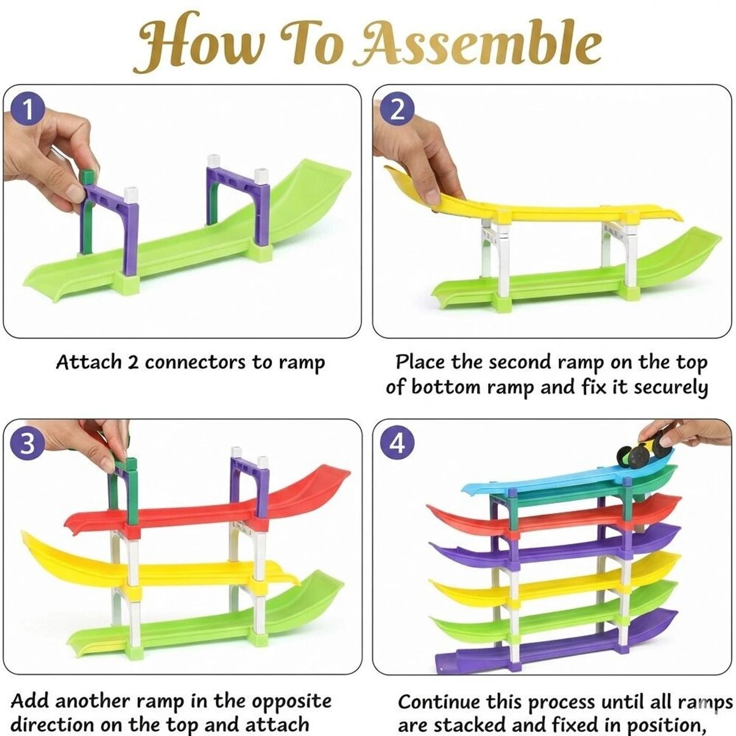 Children's toy car racing ramp with bright colors