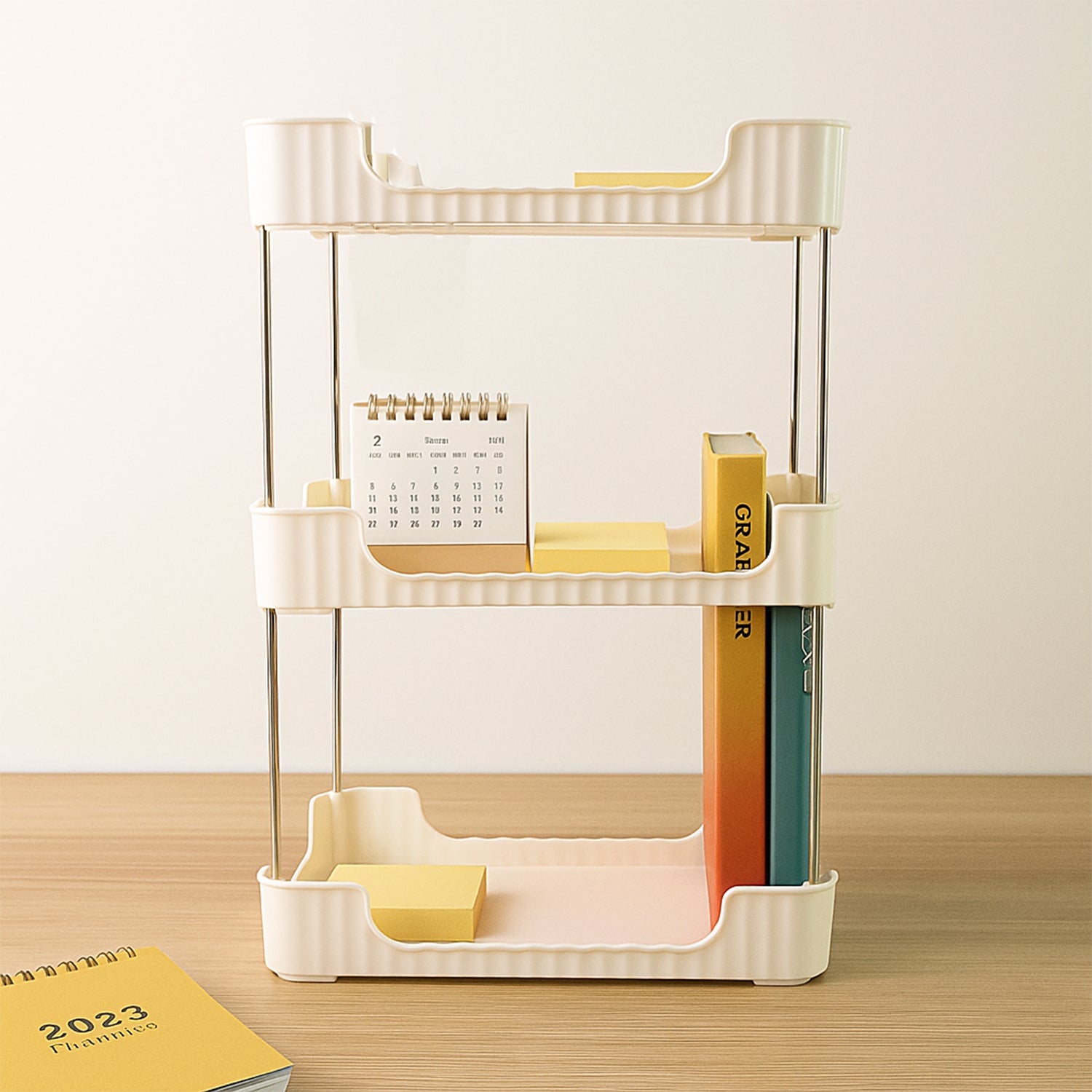 Vertical storage rack with detachable trays for home and office use