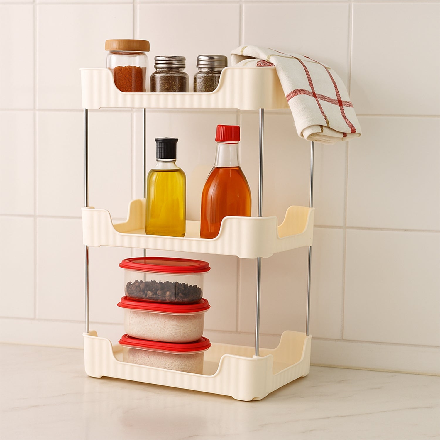 Multi-layer storage stand ideal for organizing kitchen spices and bottles