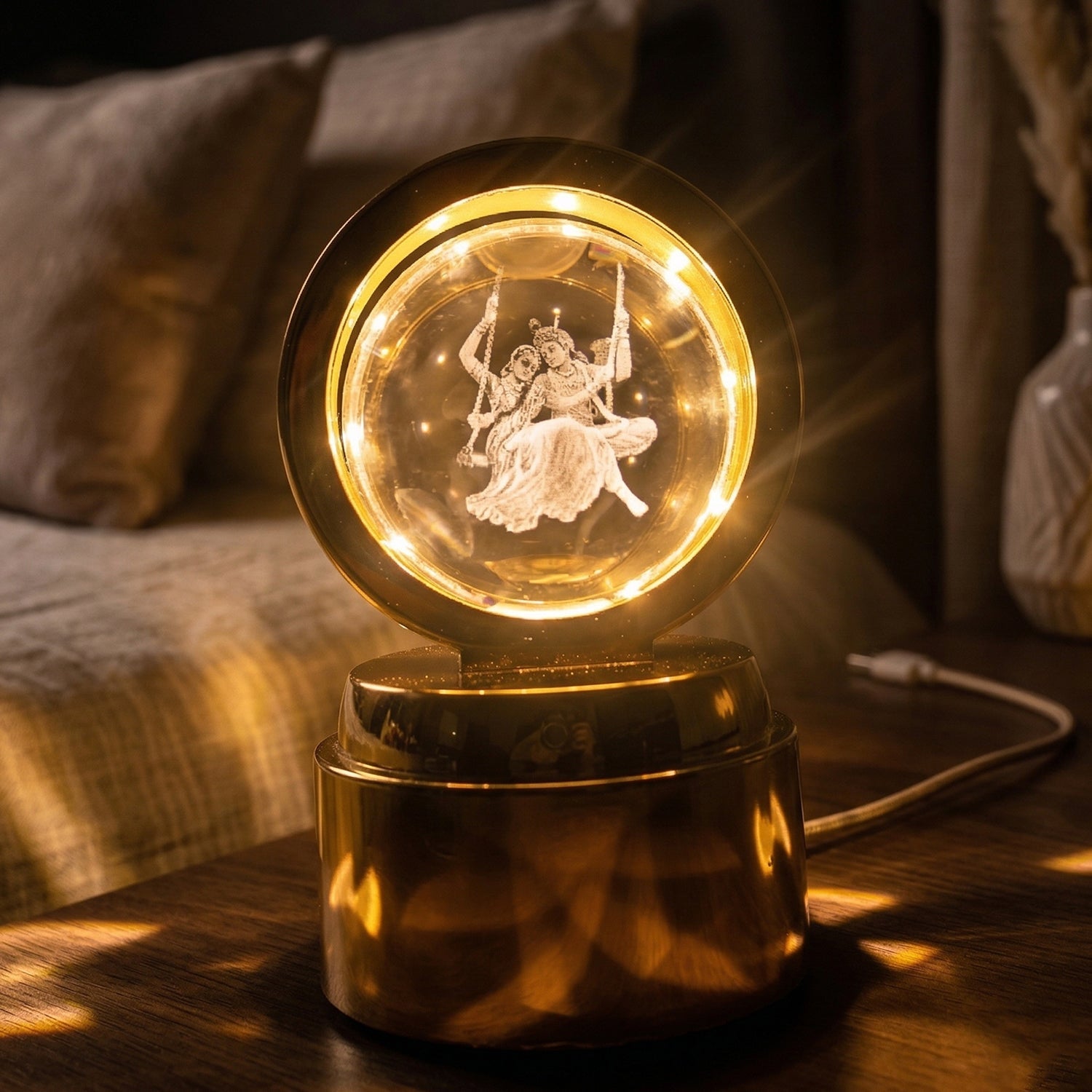 Warm light LED night lamp with crystal ball design for bedroom or desk