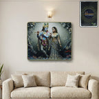 Radha Krishna flute art wall frame with detailed design inside a home decor setup