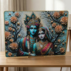 Vibrant Radha Krishna wall art framed in wood