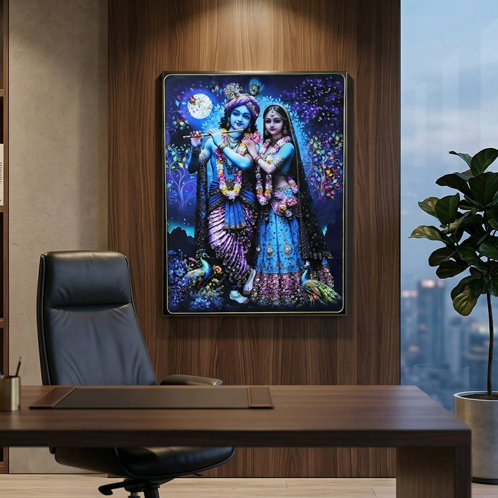 Radha Krishna wall frame emphasizing divine love