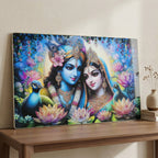 Radha Krishna wall hanging frame, vibrant decorative art for walls