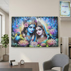Premium Radha Krishna decorative wall frame, colorful spiritual artwork