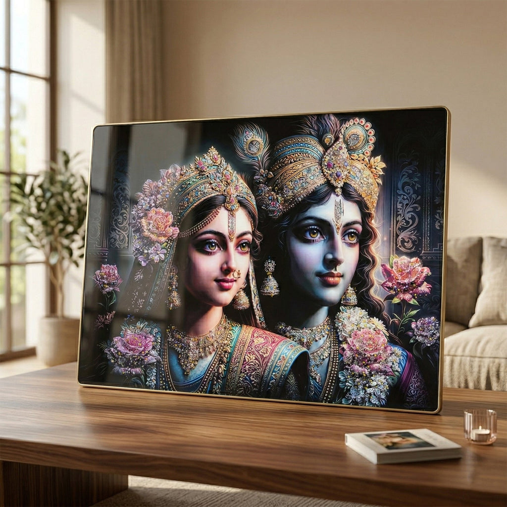 Spiritual wall art frame with Radha Krishna design