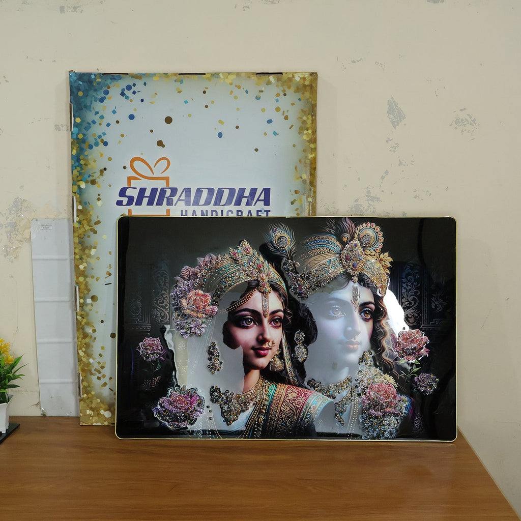 Artistic Radha Krishna framed artwork for spiritual ambiance