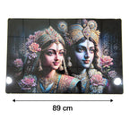 Close-up of Radha Krishna artwork in large wall frame