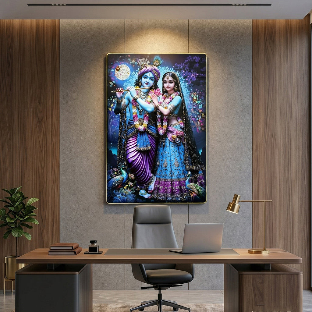 Vibrant Radha Krishna wall art with traditional design