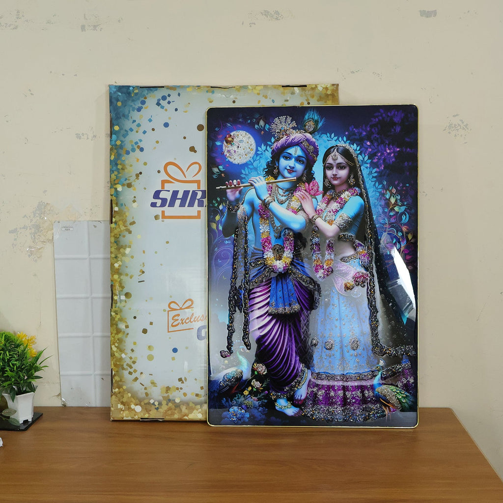 Radha Krishna full moon wall art in a room setting