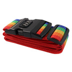Detailed view of the sturdy ABS plastic buckle on the Rainbow Luggage Strap.