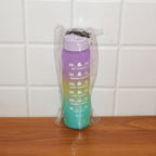 Motivational Water Bottle placed next to gym gear, perfect for fitness enthusiasts and active lifestyles.
