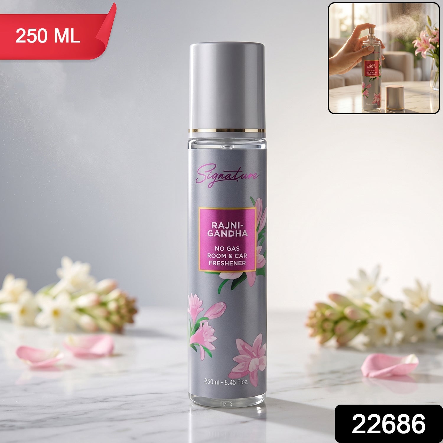 Rajnigandha tuberose scented air freshener bottle for home, office, and car