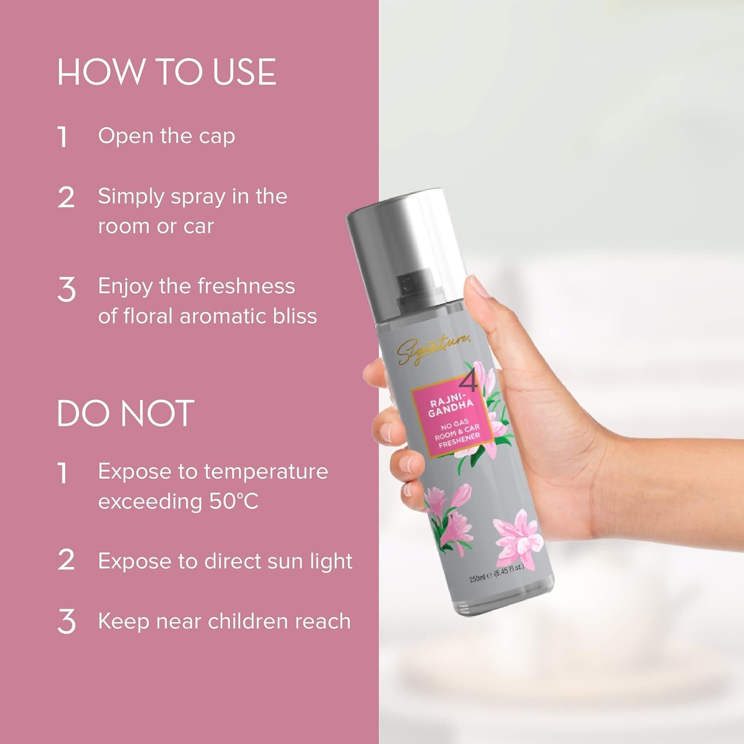 Long-lasting floral fragrance spray of Rajnigandha for space refresh