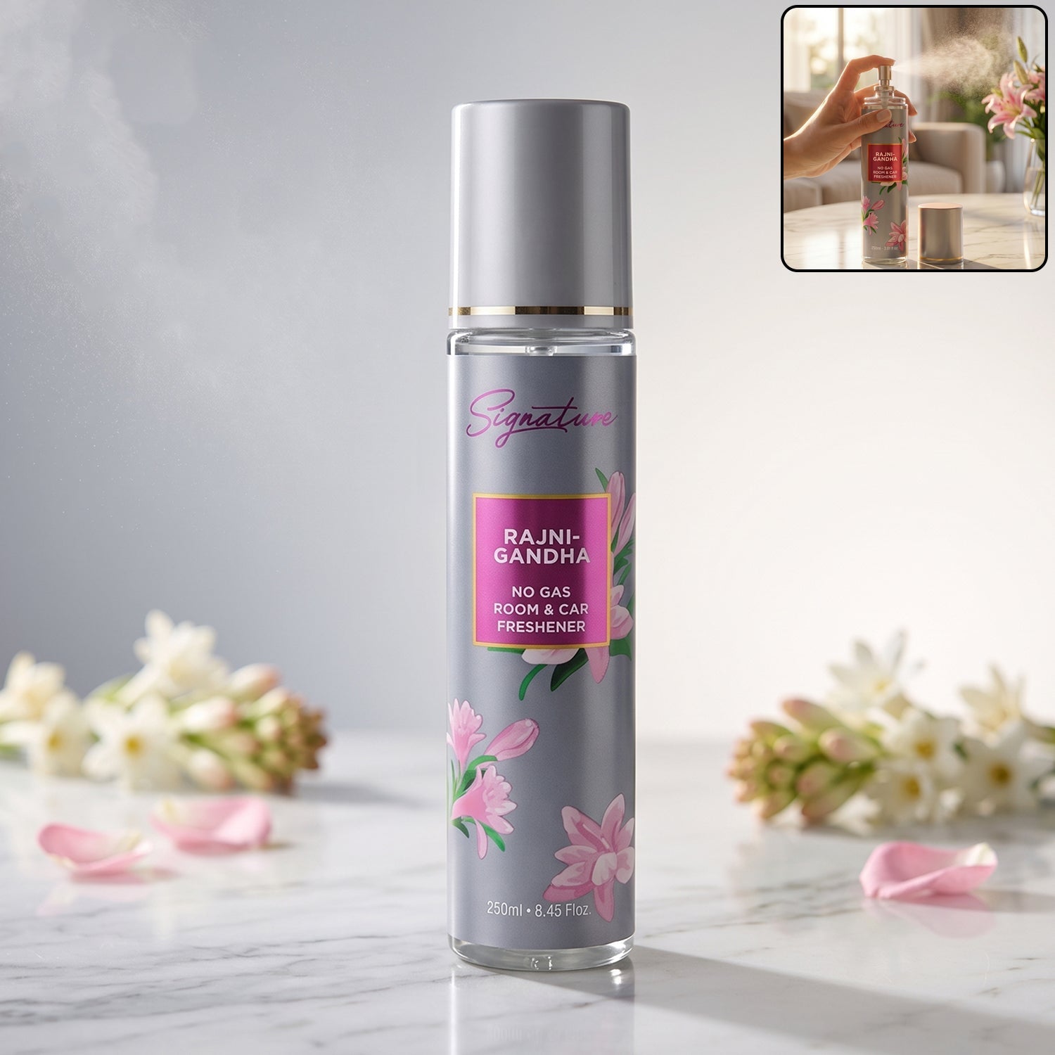 Signature Rajnigandha floral room & car freshener spray 250ml, long-lasting and eco-friendly