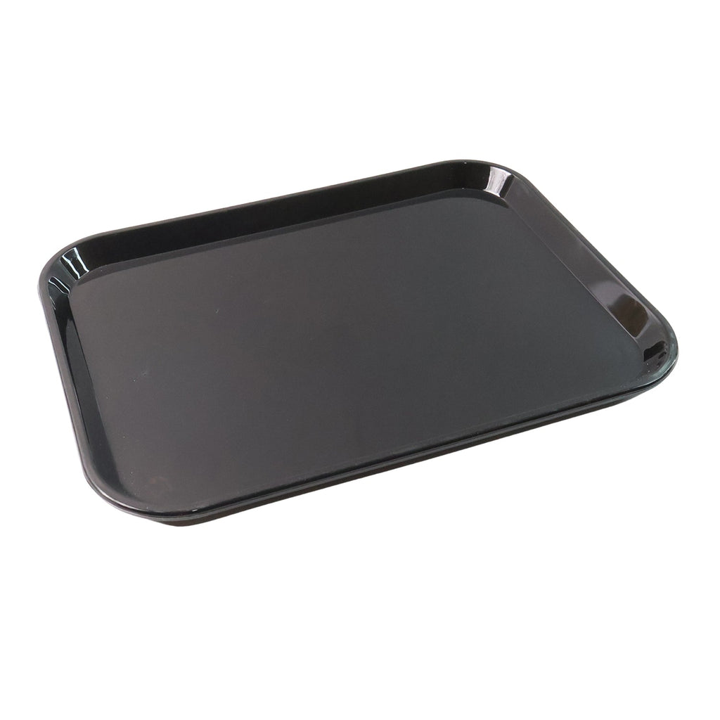 Person holding lightweight black plastic serving tray with a secure grip